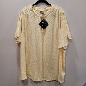 Ava & Viv Flowy Yellow Floral Plus Top - 4X